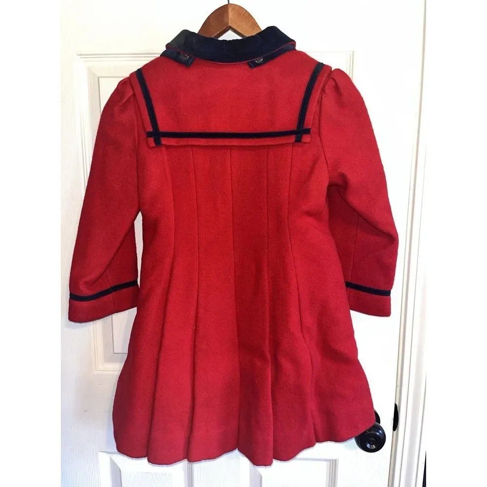 Vintage 80s Wool Nylon‎ Red Christmas Coat Girls 6X Tailored by Rothschild USA